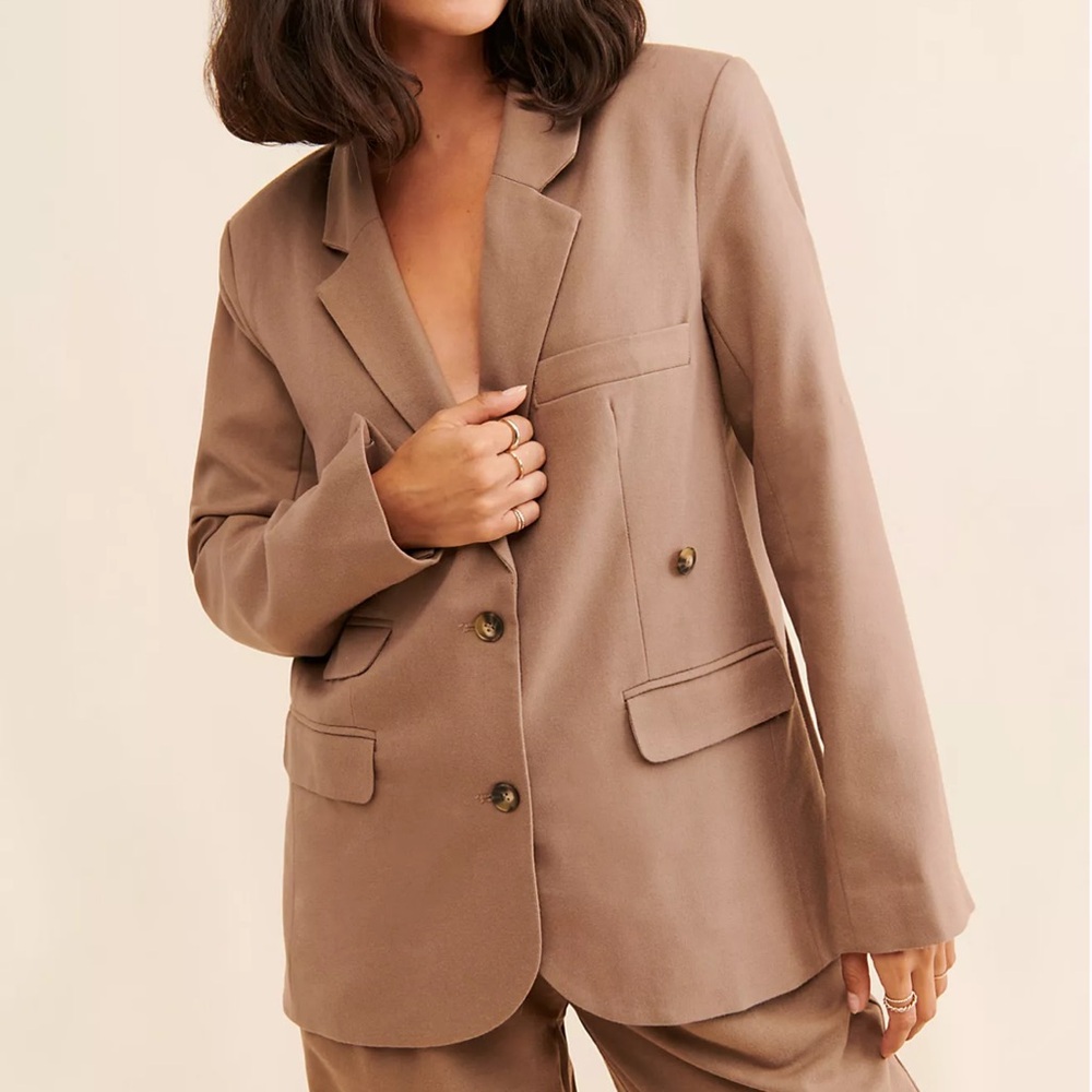 Anthropologie Tan Blazer Structured Wool Blend
